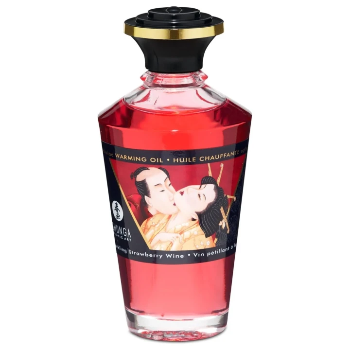 Olej rozgrzewający - Shunga - Truskawkowe Wino, 100ml, afrodyzjak, efekt ciepła