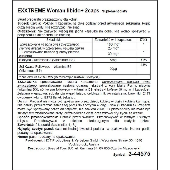 Kapsułki libido dla kobiet Woman eXXtreme - energizujące, nawilżające, pobudzające
