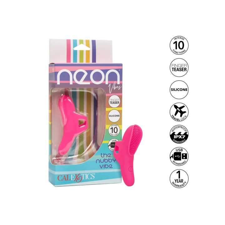 Masażer na palec Neon Vibes Nubby Vibe, silikonowy, wodoodporny IPX7, 10 funkcji