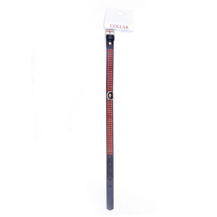 Obroża regulowana Fetish B - 2 cm szerokości, z ozdobnymi kryształkami, czerwona