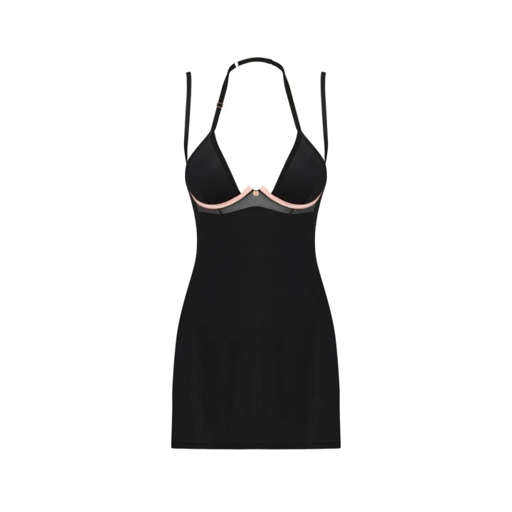 Koszulka i stringi Selinne OBSESSIVE, czarne, podwójne ramiączka, kolorowe fiszbiny