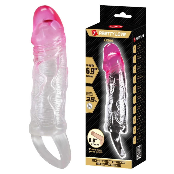 Nakładka na członka PRETTY LOVE - 17,5 cm, TPR, Wodoodporna, Intensywna stymulacja