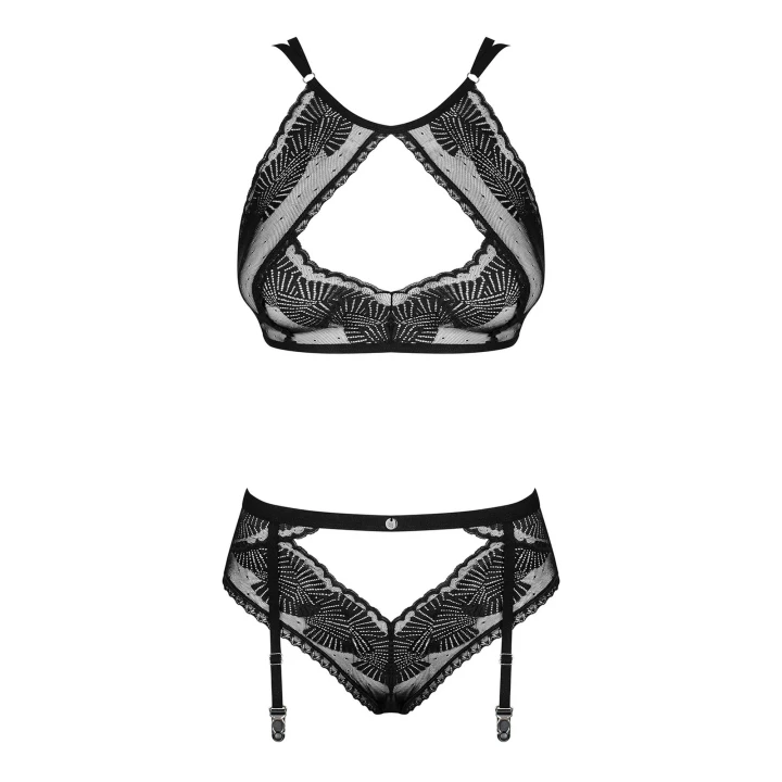 Bielizna kobieca Allastia, 2-częściowa, czarna, regulowane ramiączka, siateczka
