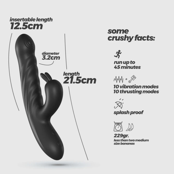 Wibrator Rabbit CRUSHIOUS, wodoodporny, silikonowy, ergonomiczny, 21,5 cm