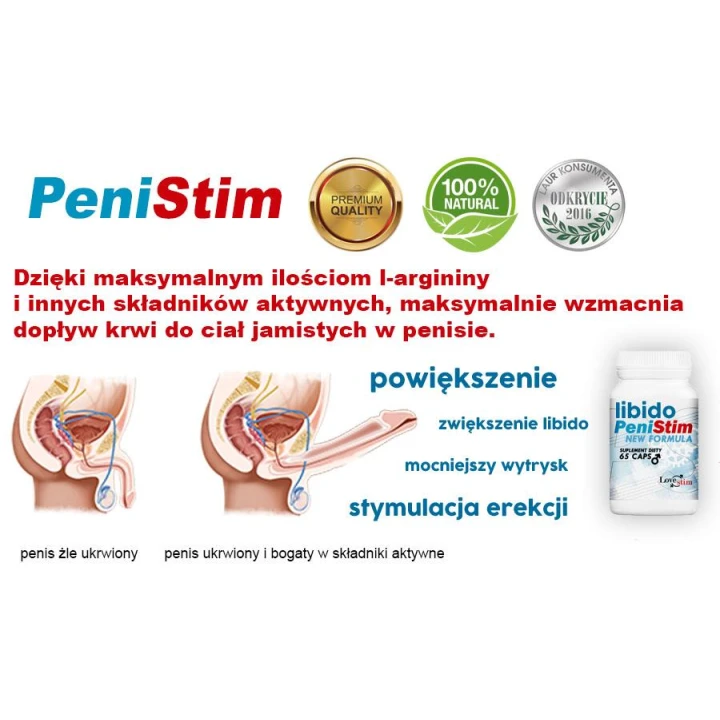 Suplement diety PeniStim – 65 kapsułek, zwiększa libido, wspomaga erekcję, naturalne składniki