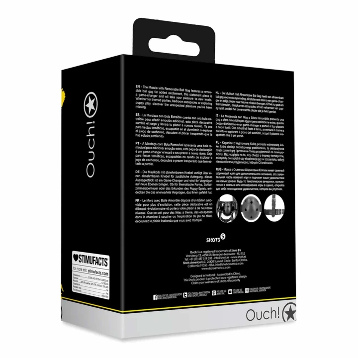 Kaganiec z odpinanym ball gagiem - 65cm, ABS, Skóra PU, Do gry i BDSM