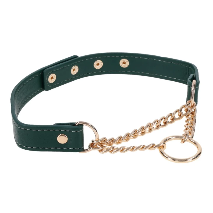 Kołnierz ozdobny Indica Day Collar — eko-skóra szmaragdowa, złote okucia, regulacja 38–48 cm