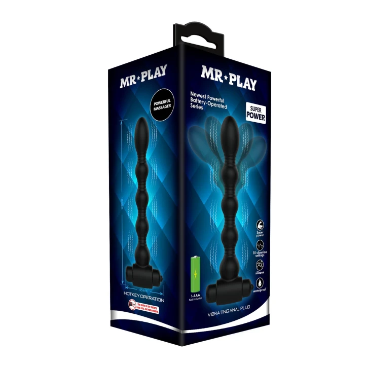 Korek analny MR PLAY - 2,6cm, 10 funkcji wibracji, silikon medyczny