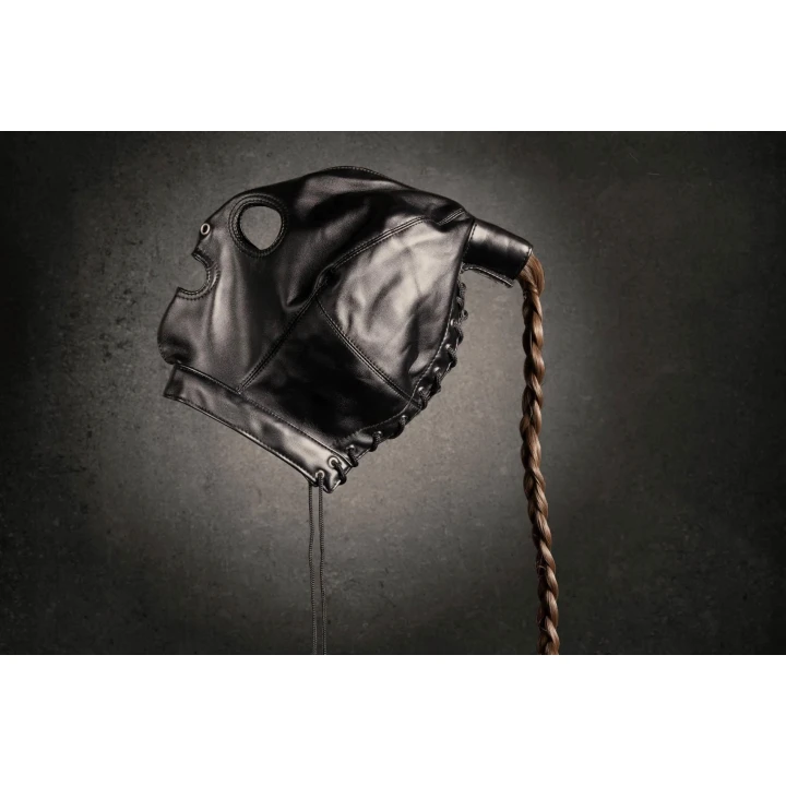 Maska Fetyszowa z Brązowym Kucykiem - Regulowana, Splashproof, Detachable Ponytail