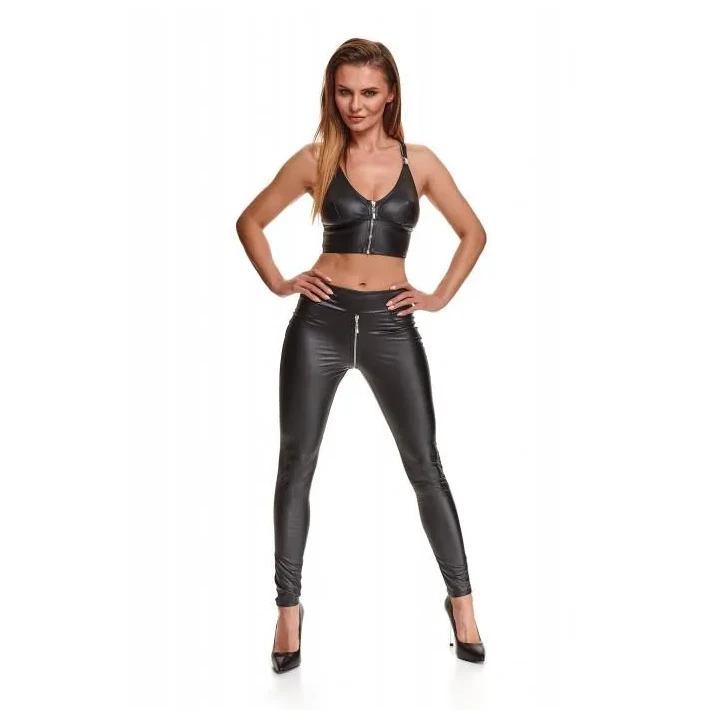 Leginsy wetlook BRMADDALENA001, czarne, elastyczne, eleganckie, S-XXL