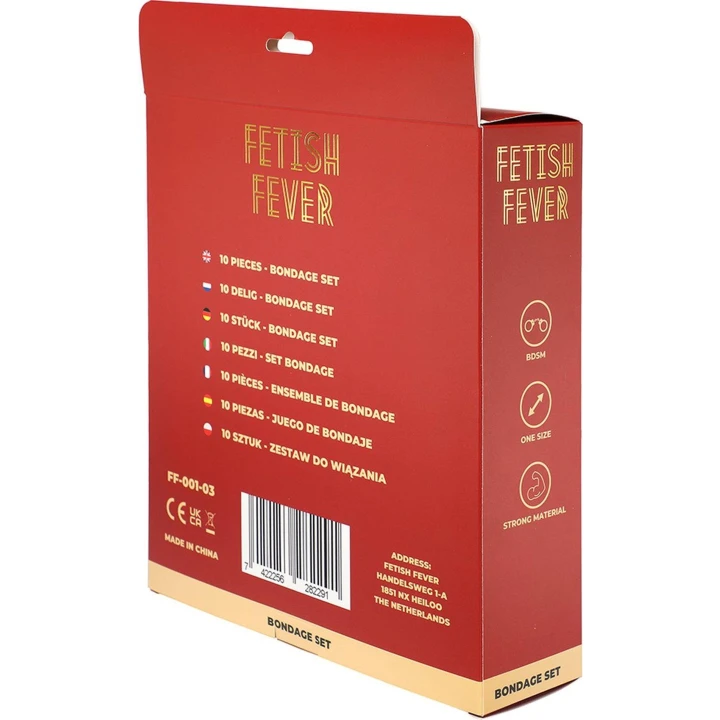 Zestaw do bondage - Fetish Fever - 10 elementów, czerwono-czarny, z akcesoriami