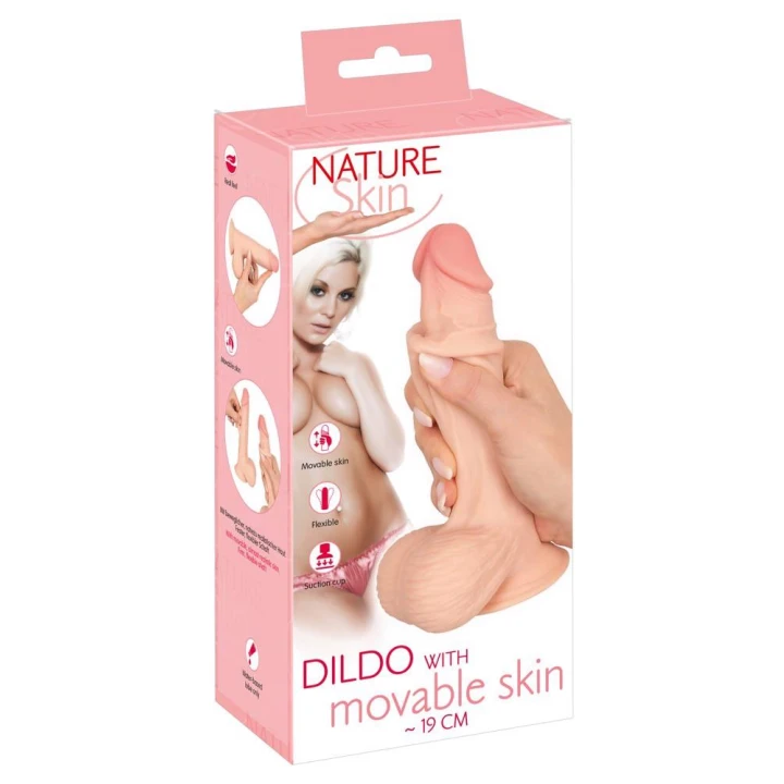 Dildo Nature Skin z ruchomą skórą, TPE, długość 18,7 cm, średnica 4 cm