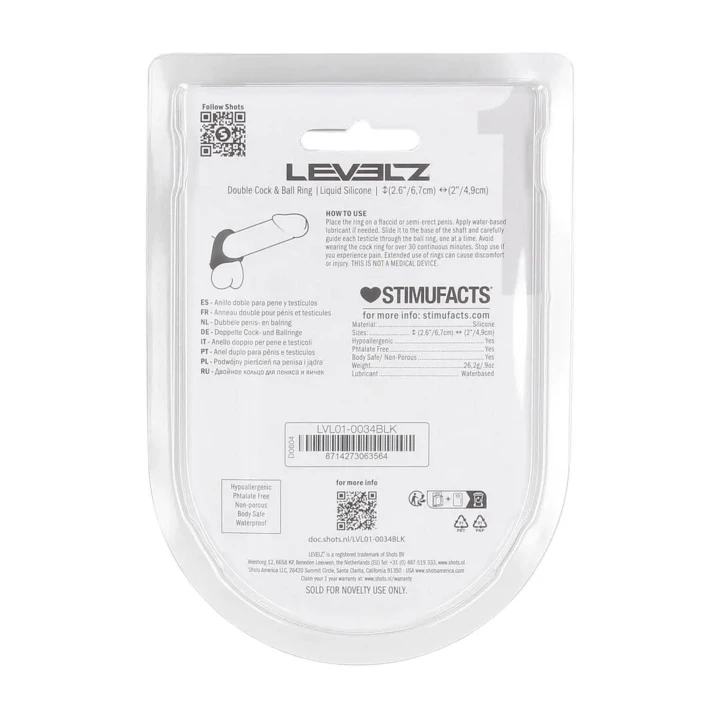 Pierścień erekcyjny LEVELZ - Podwójny, silikonowy, wodoodporny, 4,9 cm