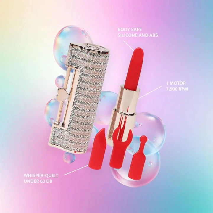 Wibrator mini - Angel, silikonowy, 5 trybów, kompaktowy, zestaw 4 końcówek, różowy