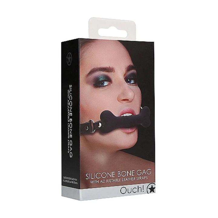 Knebel silikonowy Ouch! - Kształt kości, regulowane paski, wysoka jakość