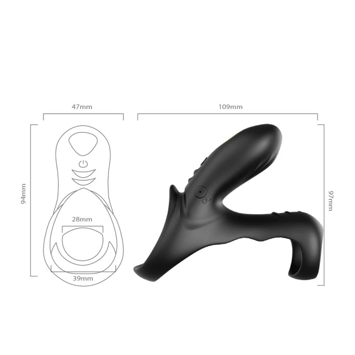 Pierścień wibracyjny - Ranger Black, medyczny silikon, 9 trybów, wodoodporny