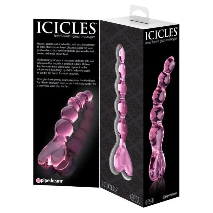Szklane dildo Icicles No.43 Pink — ręcznie dmuchane, dł. 20 cm, ø 3,5 cm