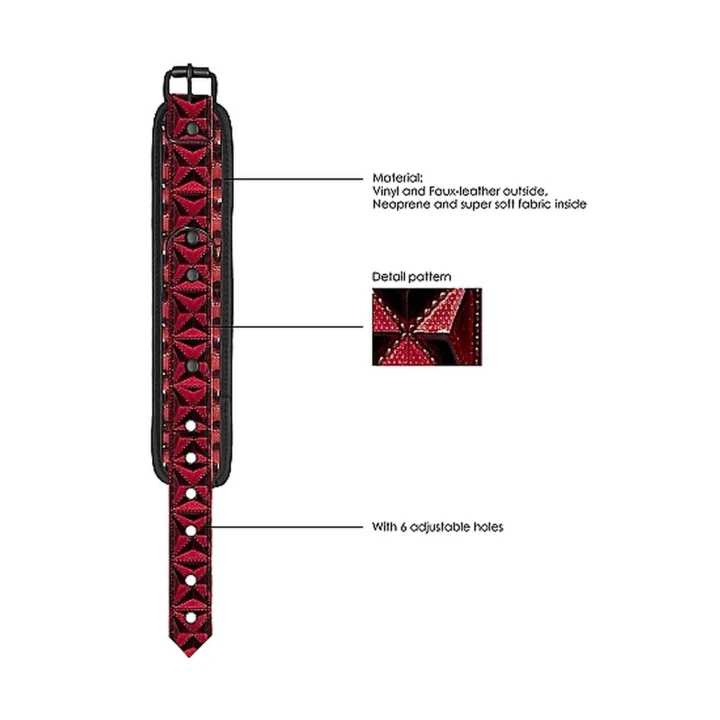 Kajdanki BDSM - Burgundy, 6 regulowanych otworów, wytrzymały metalowy łańcuch 15,5 cm