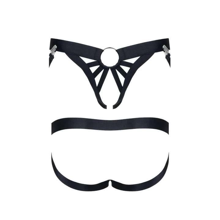 Majtki typu Open Back REGNES FETISH PLANET z dekoracyjnym elementem i zapięciami L/XL