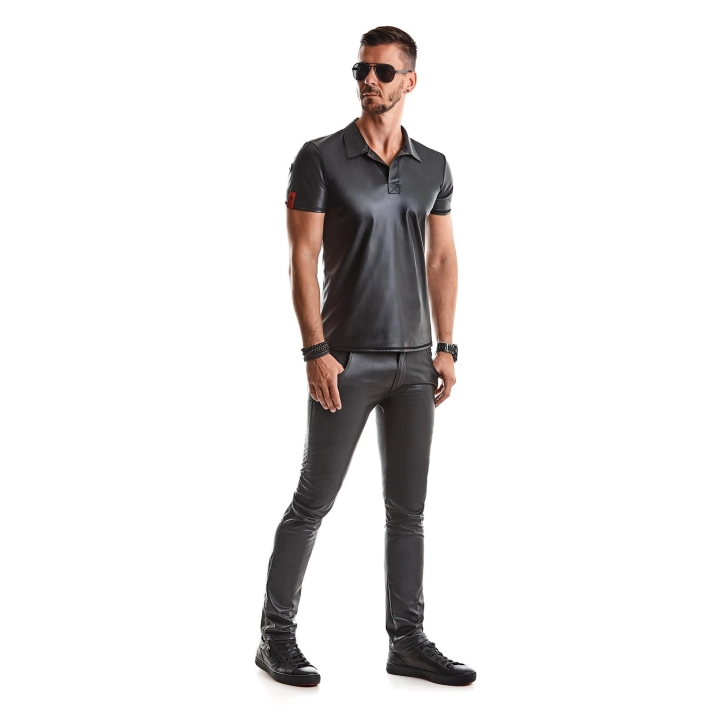Polo REGNES FETISH PLANET – wetlook czarne, elastyczne, ozdobne przeszycia 4XL