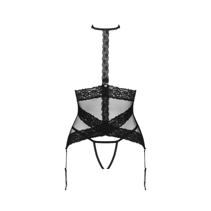 Gorset Lacrisia OBSESSIVE XL/2XL - Czarny, Odsłaniający, z Sznurowaniem i Chokerem