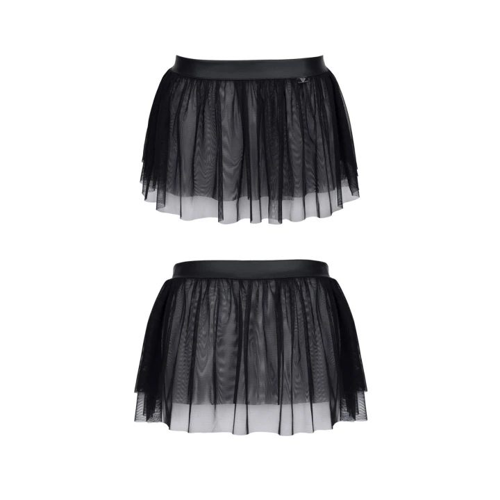 Mini spódniczka siateczkowa REGNES FETISH PLANET, czarna, elastyczny pasek wetlook