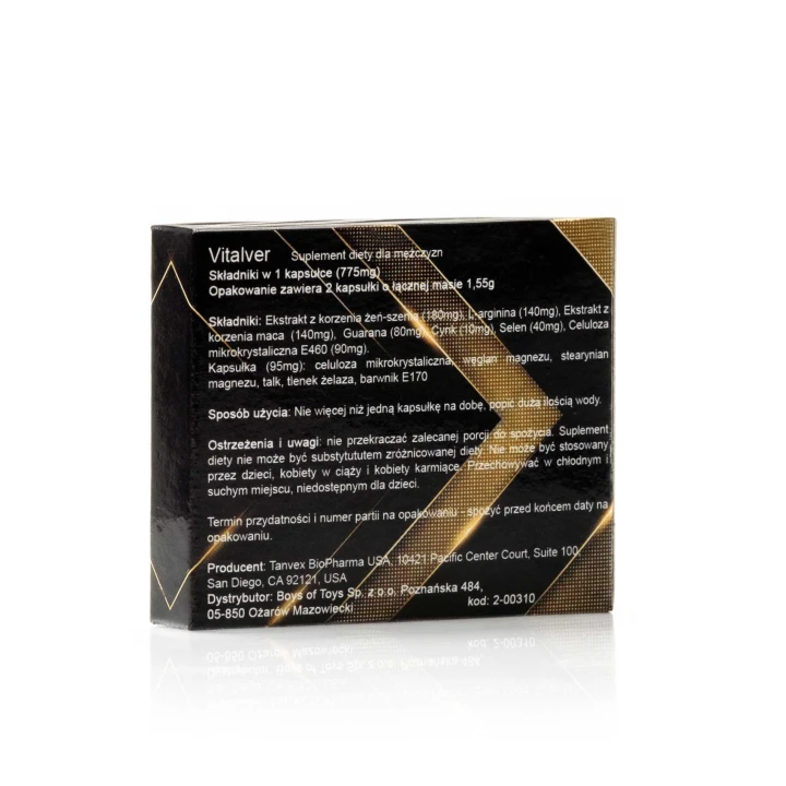 Suplement diety Vitalver Men – 2 kapsułki, żeń-szeń, L-arginina, cynk