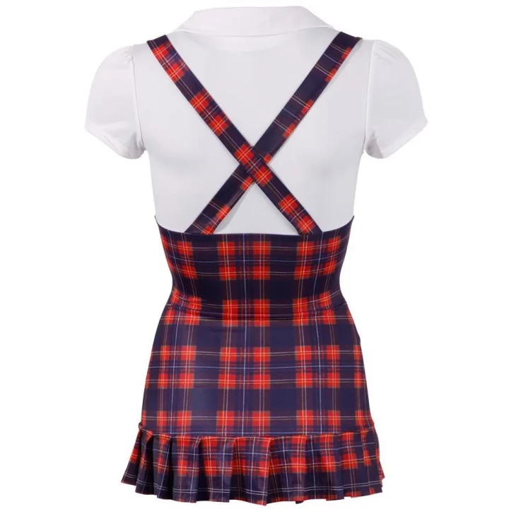 Sukienka szkolna COTTELLI LINGERIE - Elegancki mundurek, niebiesko-czerwona krata, krótki rękaw