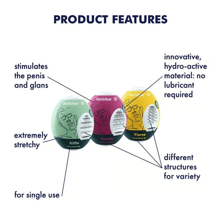 Egg masturbator - Satisfyer, zestaw 3 sztuk, wodoodporny, TPE, elastyczny