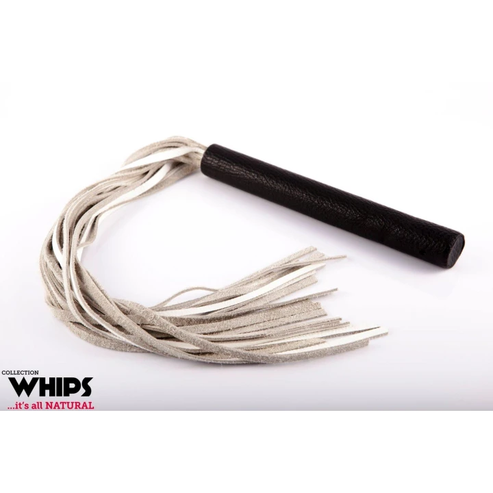 Pejcz duży WHIPS, długość 80 cm, ręcznie wykonany z naturalnej skóry, biały