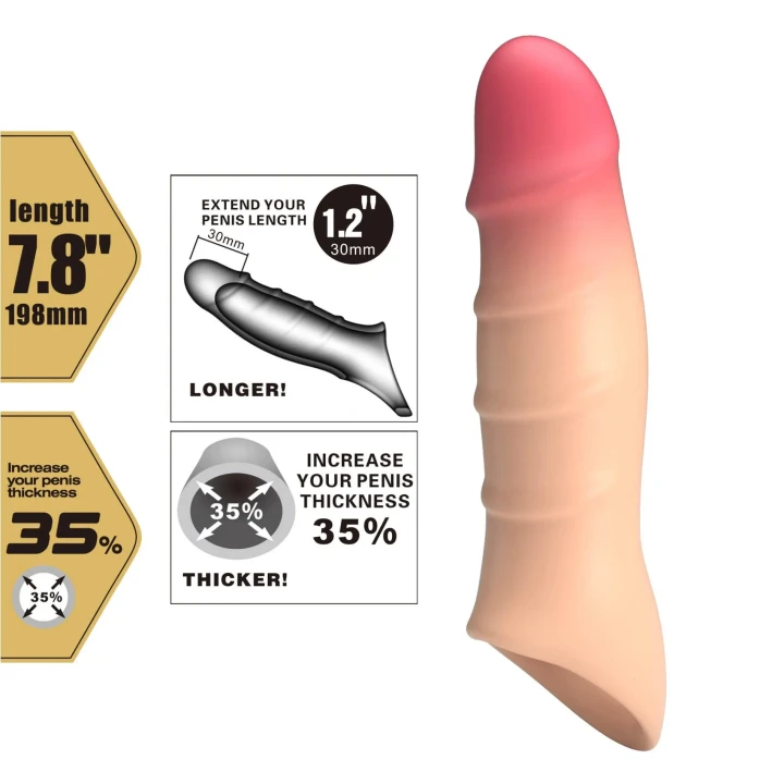 Nakładka na penisa z TPE - Damell, 19.8 cm długości, powierzchnia żyłkowana