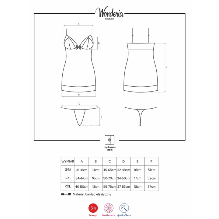 Koszulka nocna Bielizna-Wonderia, L/XL, siateczka, koronka, regulowane ramiączka