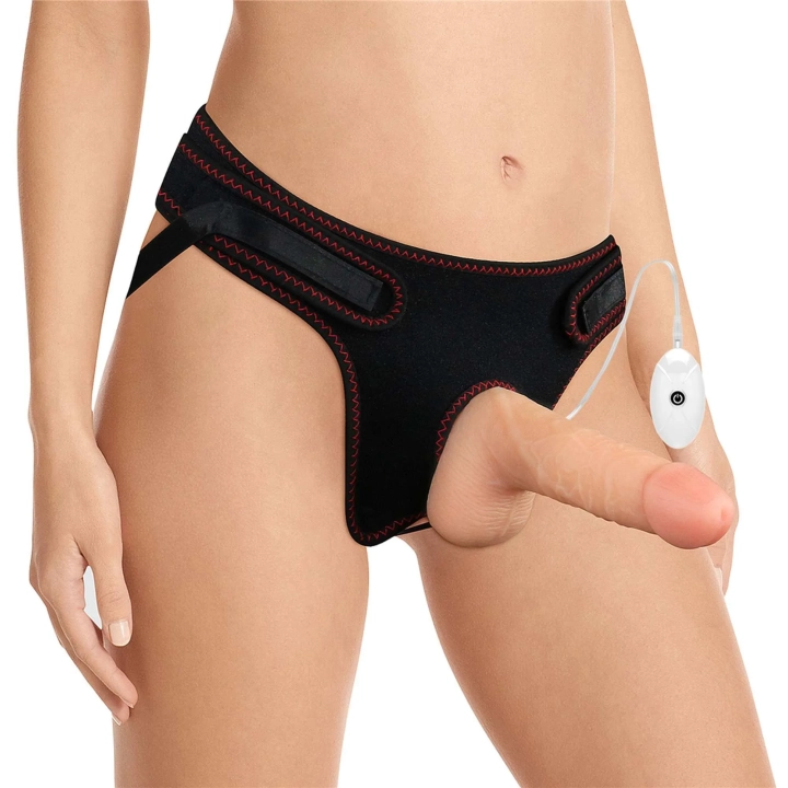 Dildo Wibrujący Easy Strapon 7'', TPE, Elastyczne Szelki, 2 Prędkości Wibracji