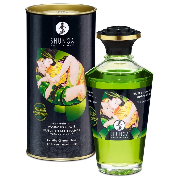 Olej do masażu Warming Oil Shunga, aromat zielonej herbaty, efekt mrowienia, 100 ml