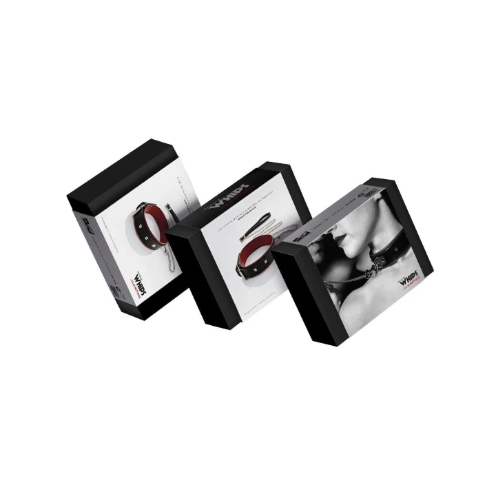 Obroża damska WHIPS ze smyczą, skóra naturalna, szerokość 4 cm, regulacja obwodu; 38-44 cm