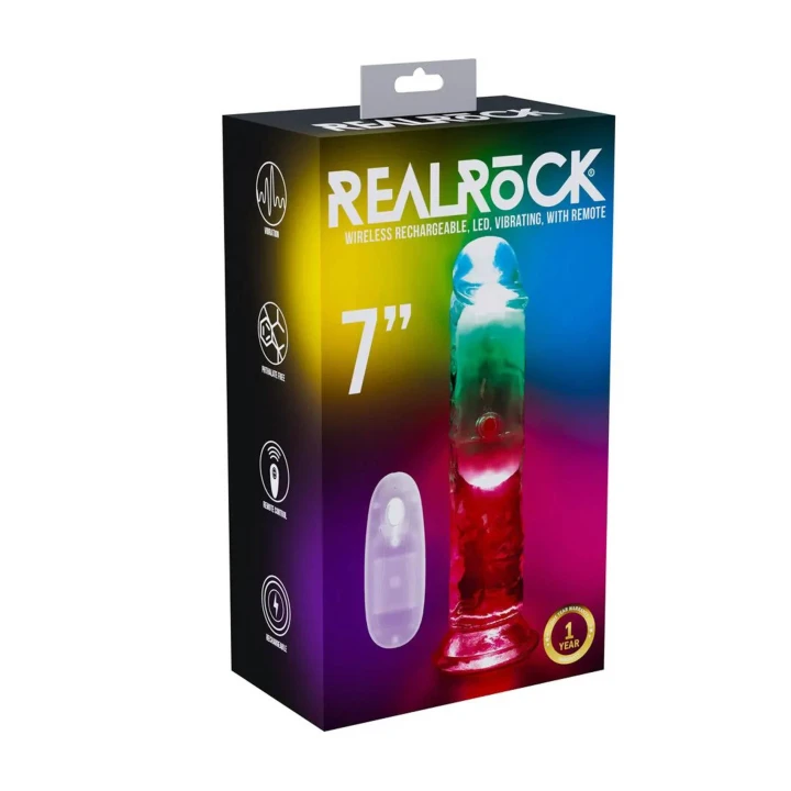 Dildo RealRock - 20 cm, wibrujący, przezroczysty, elastyczny, z przyssawką