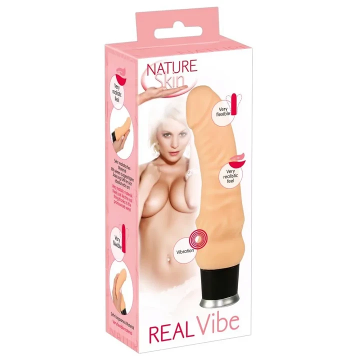 Wibrator - Natur Skin Real Vibe, 20 cm, 8 trybów wibracji, materiał TPR