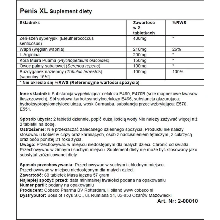 Suplement diety - Penis XL Tabs EAST EFS, poprawa erekcji, naturalne składniki, 30 tabletek