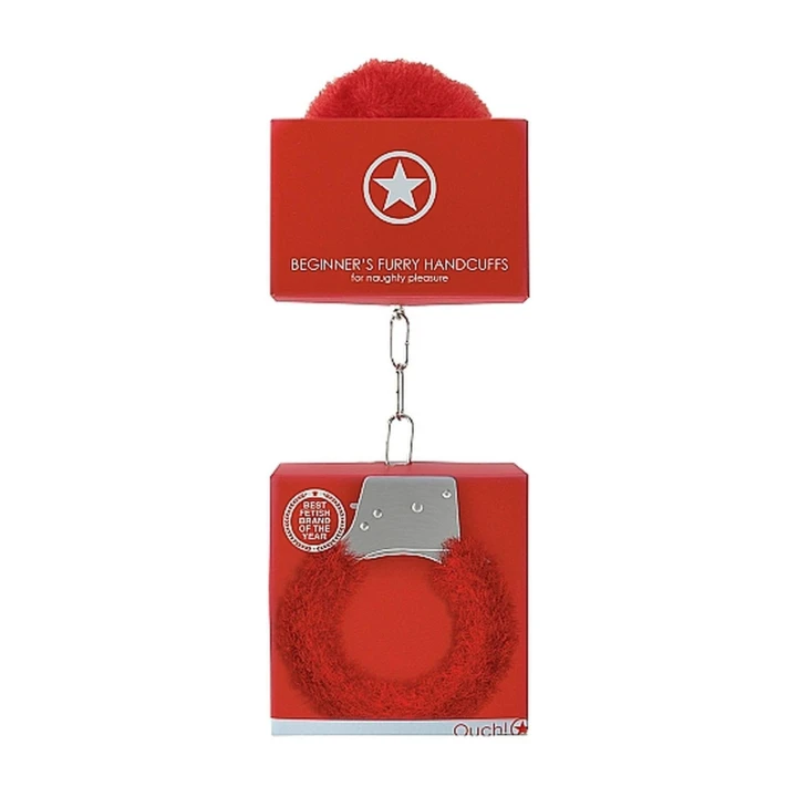 Kajdanki Furry dla Początkujących - Czerwone, Metalowe, Z Funkcją Uwalniania