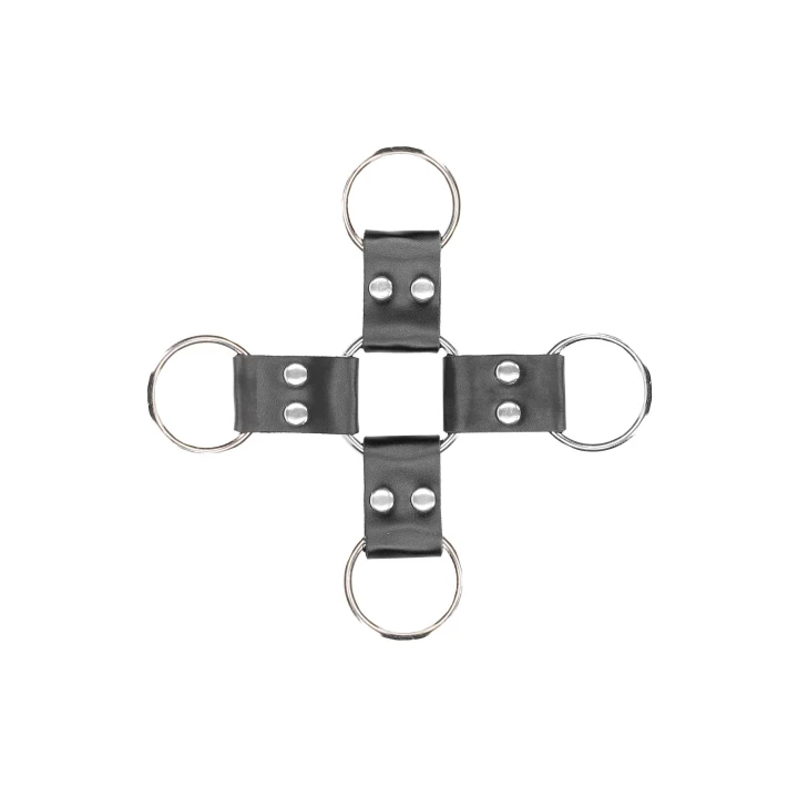 Hogtie z skórzanymi mankietami Ouch! - Regulowane, z metalowymi mocowaniami, bezpieczne