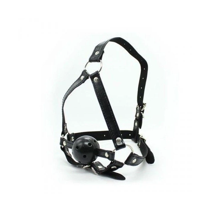 Imbracatura na głowę Toez4Lovers z kulkowym kneblem, materiał: ABS, skóra, stal