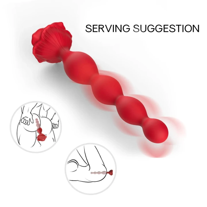Stymulator analny, Rosestick Red - 9 funkcji wibracji, silikon medyczny, 10,2 cm