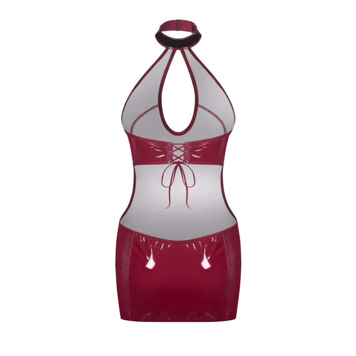 Sukienka czerwona OBSESSIVE, lakierowana, głęboki dekolt, regulowane zapięcie