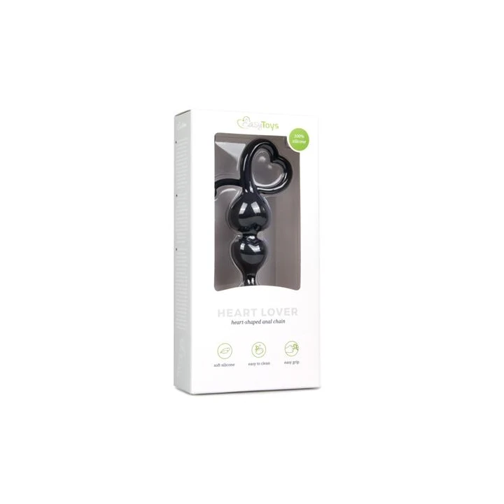 Koraliki analne Silikonowe Serce, Czarne, 18.5 cm, dla początkujących i zaawansowanych