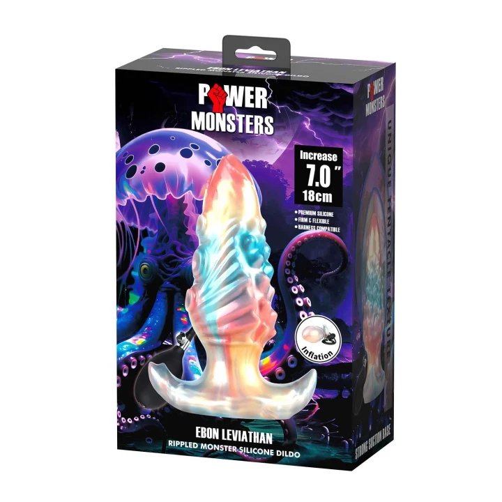 Dildo Power Monsters Ebon Leviathan - 18 cm, silikonowy, metaliczne wykończenie
