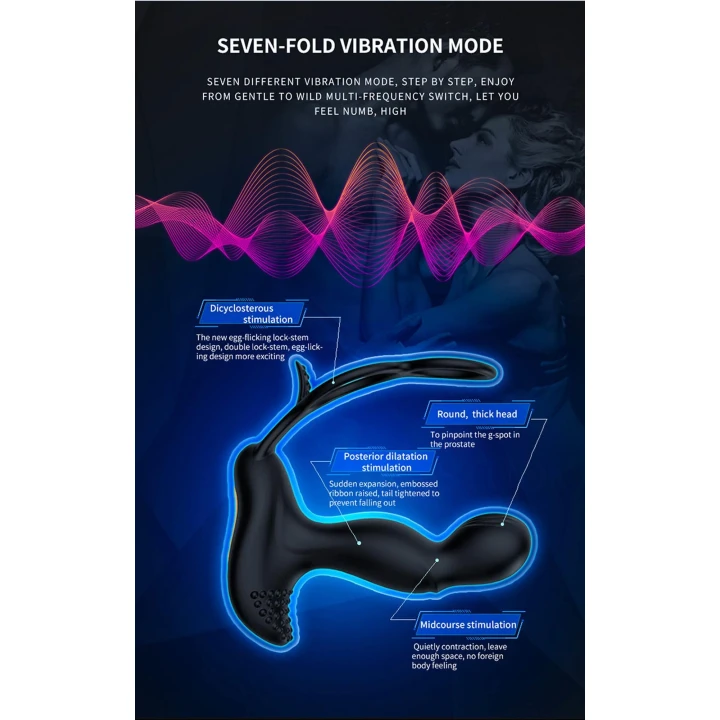 Masażer prostaty, silikonowy, 7 funkcji wibracji, pilot bezprzewodowy, grzanie