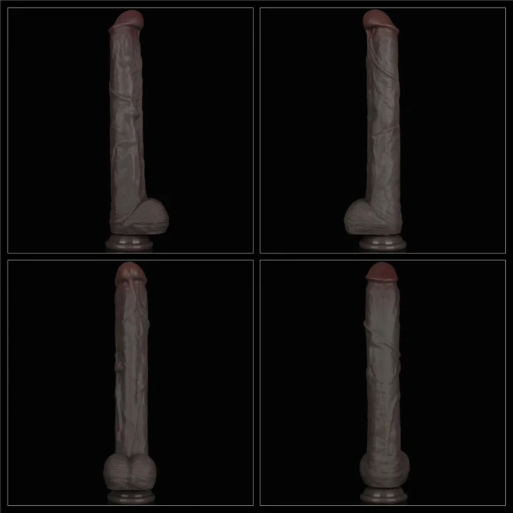 Dildo XXL Dual-Layerowy z Silikonu Platynowego, Giętki, 37.5 cm, Przyssawka