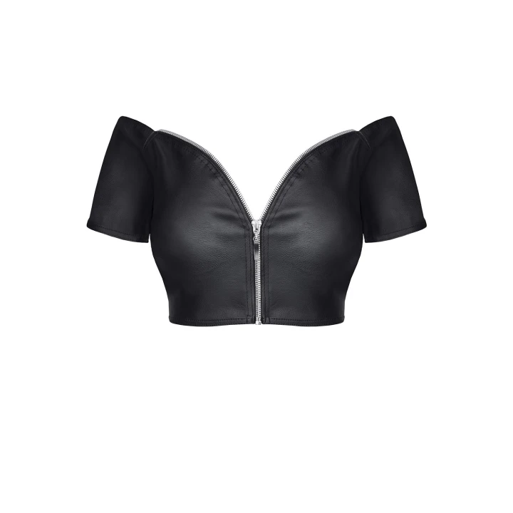 Top damski BRMARINA001 - czarny, ekoskóra, głęboki dekolt, XL, elegancki fason