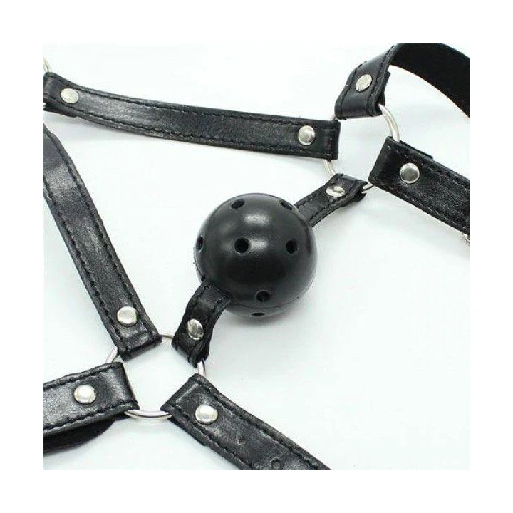 Imbracatura na głowę Toez4Lovers z kulkowym kneblem, materiał: ABS, skóra, stal