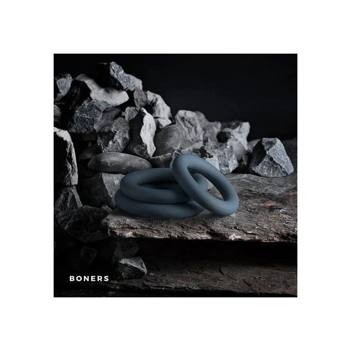 Pierścień na penisa - Zestaw 3-częściowy, silikonowy, wodoodporny, szary